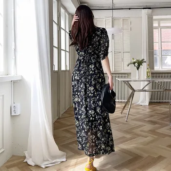 2021 moda de Vara Elegante femei Florale imprimare șifon Rochie Vintage, Rochie Bodycon de sex Feminin Rochie coreeană