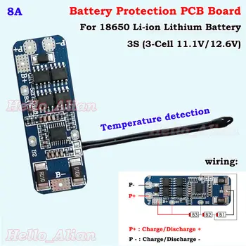 8A 11.1 V 3S Celule Li-ion 18650 Baterie Litiu BMS Circuit de Protecție PCB Bord Cu control al temperaturii de protecție