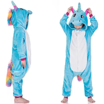 Copii Fete Copii Kigurumi Animal Unicorn Roz Scutec Animale Pijamale Flanel Desene Animate, Costume Petrecere Costume De Moda Pijamale