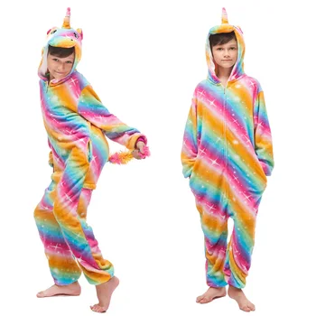 Copii Fete Copii Kigurumi Animal Unicorn Roz Scutec Animale Pijamale Flanel Desene Animate, Costume Petrecere Costume De Moda Pijamale