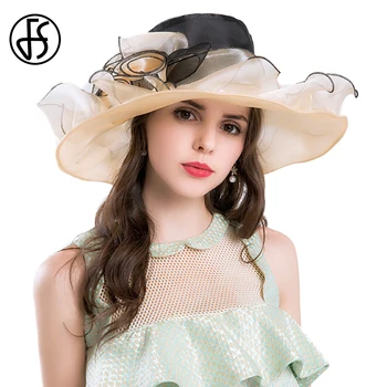 FS 2020 Organza Kentucky Derby Pălării Pentru Femei Rochie Eleganta de Vara Biserica Pălărie Mare de Flori Margine Largă Doamnelor palarie de soare Vintage Fedoras