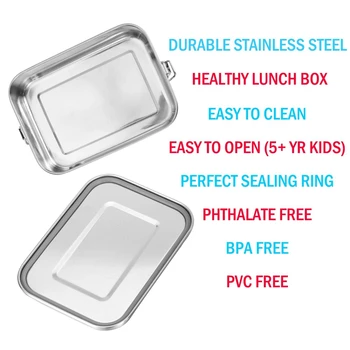 Din Oțel inoxidabil Alimente masa de Prânz Recipient cu Blocare Clipuri și Etanșe Design, 800ML Cutii Bento Prânz Recipient pentru Copii sau Adulți-