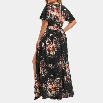 2021 rochie de Vara romantic francez, rochii elegante Femei Casual Imprimare Florale V-Neck Maneca Scurta Split de Mari Dimensiuni Rochie Lungă