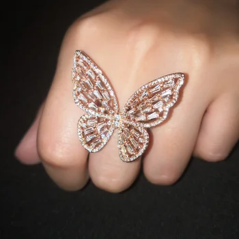 Marca de lux a Crescut de Aur Inele de Fluture pentru Femei Cubic Zirconia Mare Fluture Inel de Logodna Petrecere de Nunta Inel Moda Bijuterii
