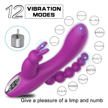 3 în 1 G de Recunoastere Iepure Analsex Penis artificial Vibratoare Jucarii Sexuale pentru Femei Adulte cu 10 Moduri de Vibrare Impermeabil Clitorisul Stimulato penis artificial