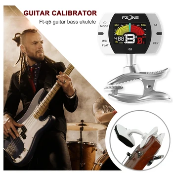 Cromatic Clip-on Guitar Tuner pentru Chitara Bas, Vioara, Ukulele Alamă, Instrumente de Suflat din lemn Microfon Funcția A4 Teren de Calibrare