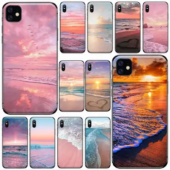 Florale apus de soare de vară, plajă, Mare, Telefon Caz pentru iPhone 11 12 pro XS MAX 8 7 6 6S Plus X 5S SE 2020 XR brand de Lux