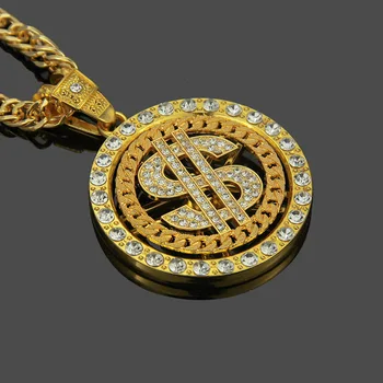 Hip Hop de Personalitate de Moda Originale de Metal Dolar Diamant Rotund Rotativ Pandantiv Colier Moda pentru Bărbați și Femei Accesorii