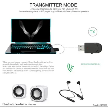 KN330 compatibil Bluetooth Audio Transmițător Receptor 3in1 USB TX/RX Dublă de Ieșire Pentru TV Auto PC Laptop Wireless Adapter