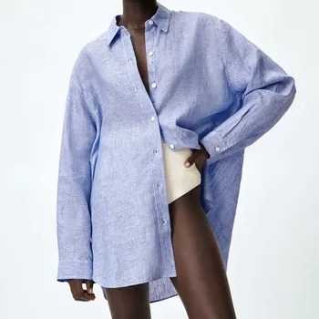 Za Femei 2021 Noua Moda Cu Două Culori Vrac Asimetrie Bluze Vintage cu Maneci Lungi Buton-up de sex Feminin In Tricouri Topuri Chic