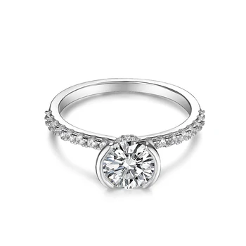 S925 Argint Inel Aur Alb Rotund Moissanite Inele de Logodna pentru Femei Moissanite Inel cu Diamant de Lux Bijuterii