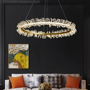 Modern de Aur Rotund Candelabru de Iluminat Lampa LED Lustre Living Dormitor Cristal Inel de Lumini de Interior, corp de iluminat