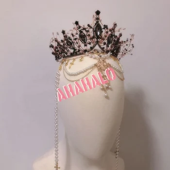 Gotic KC Crown Halo Lolita Superb Lanț de Șirag de mărgele Pandantiv Aur Negru Coroana Caciulita Zeiței Soarelui Regina Prințesă Accesorii de Par