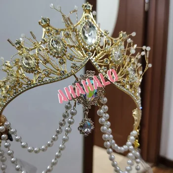 Gotic KC Crown Halo Lolita Superb Lanț de Șirag de mărgele Pandantiv Aur Negru Coroana Caciulita Zeiței Soarelui Regina Prințesă Accesorii de Par