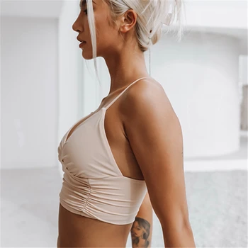Nud Adânc V Sport Sutien Push-Up Yoga Top Sexy Bralette Căptușit Wirefree Sală De Gimnastică Antrenament Sutiene Mediu Suport Lenjerie Femei