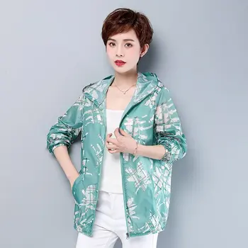 Femei de moda topuri de vara haina cu glugă de imprimare respirabil subțire de protecție solară haine largi 5XL plus dimensiune sacou