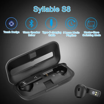 Atingeți SILABĂ S8 Cască se Potrivesc pentru BT V5.0 Adevărat Wireless Stereo Auriculare SILABĂ S8 TWS 13mm Speaker Driver Type-C prin Cablu de tarifare