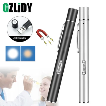 Mini Lanterna LED-uri cu Coada Magnet USB Reîncărcabilă Lanterna Rece Alb + Galben Medicale Pen Lumini de Felinar Portabil