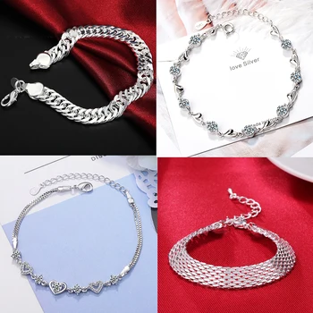 De moda de Argint 925 Țese Inima Brățări pe Mână Zircon Brățări Brățară Pentru Femei Nunta Bijuterii de Epocă de sex Feminin