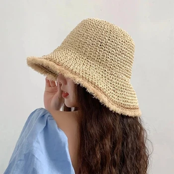 Vara Femei Paie Țese Pălării Pyjamas Boemia de Călătorie Protectie UV, Parasolar Plaja Hat pentru Femei Pliabil de Plaja Palarie de Soare 2021