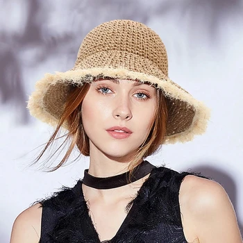 Vara Femei Paie Țese Pălării Pyjamas Boemia de Călătorie Protectie UV, Parasolar Plaja Hat pentru Femei Pliabil de Plaja Palarie de Soare 2021