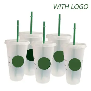 700ml/710ml Sticla de Apa Paie Cupa Cu Capac Cu Logo-ul Cupei Cu Paiete Reutilizabile Ceașcă de Cafea Schimbare de Culoare Cană Portabil