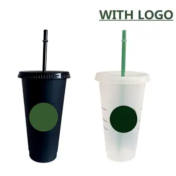 700ml/710ml Sticla de Apa Paie Cupa Cu Capac Cu Logo-ul Cupei Cu Paiete Reutilizabile Ceașcă de Cafea Schimbare de Culoare Cană Portabil
