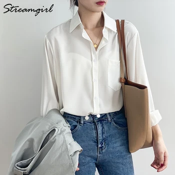 Streamgirl Femei Camasa Eleganta cu Maneca Lunga Imitație Tencel Bluza Femei de Moda OL Simplu Camasi Pentru Femei de Primavara Topuri 2021