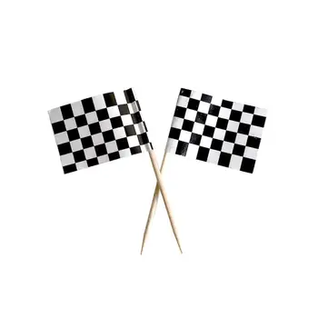 24BUC Racing Flag Scobitori Steag în Carouri Ponturi Aperitiv Scobitori Fructe Bastoane pentru Cocktail - Alb și Negru