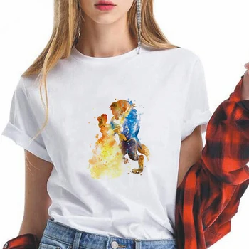 Disney Casual pentru Femei Tricou 2021 Tineret tricou frumoasa Si ia Imprimare Tricouri Tricou Vrac Pop Kawaii Supradimensionat Tricou Hipster