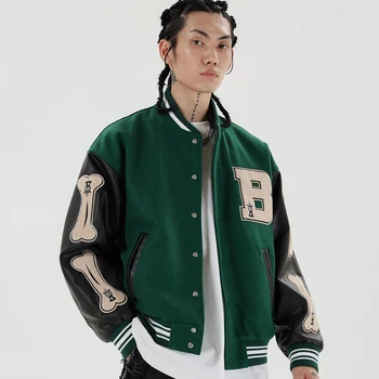 2021 SS Hip-Hop cu Blană Os Mozaic de Culoare Bloc Jachete Barbati Harajuku Streetwear Bomber Geaca Barbati Baseball Haine Unisex