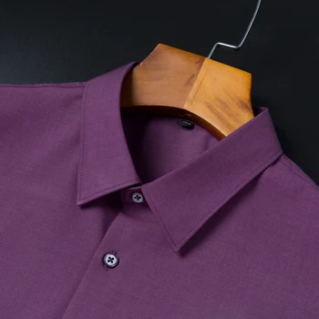 Barbati Casual de Vara cu Maneci Scurte Bambus fibra de Solid Dress Shirt Pocketless Formale de Afaceri Standard-fit Easy Office Camasa