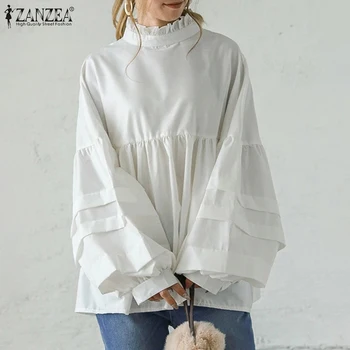 Moda pentru Femei Bluza 2021 Toamna ZANZAE Puff Maneca Tricouri Femei Zburli O-neck Top Casual Solid Blusa Femininas