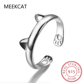MEEKCAT Pisica Minunat Ureche Reglabil Deschide Inel Argint 925 Inele pentru Femei Bijuterii Fine Bijuterii Cadouri