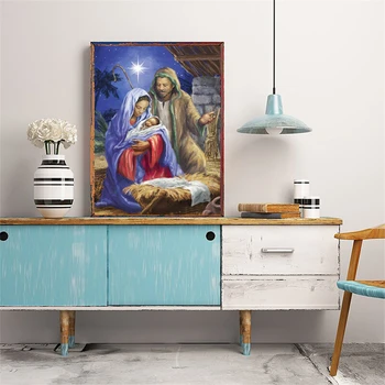 Huacan Diamant Pictura Nașterea Lui Isus Cruce Cusatura De Diamant Broderie Mozaic Portret Arta De Perete Decor Acasă