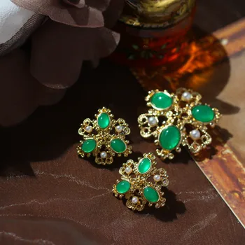 Verde pietre semi-prețioase, imitații de perle de personalitate de moda broșă argint 925 ac cercei ureche clipuri costume femei