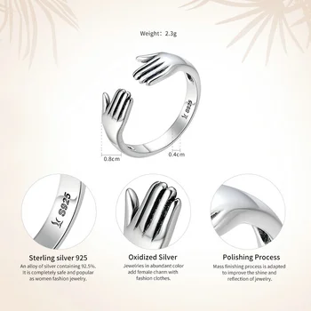 WOSTU Argint 925 Îmbrățișare Mâinile Inel Design Simplu Deget Inel Pentru Femei Elegante, Bijuterii de Argint CTR176