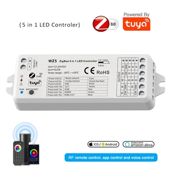 Tuya Zigbee 5CH Controler cu Led-uri DC12V 24V RGBCW RGBCCT Benzi cu Led-uri fără Fir Control de la Distanță Inteligent APP de Viață de Start Google Voice Control