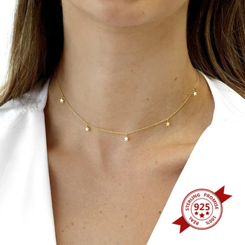 Argint 925 Lant Stelele și Luna Coliere Colier pentru Femei Fulger Cristal Clavicula Lanț Moda Bijuterii Accesorii Bal