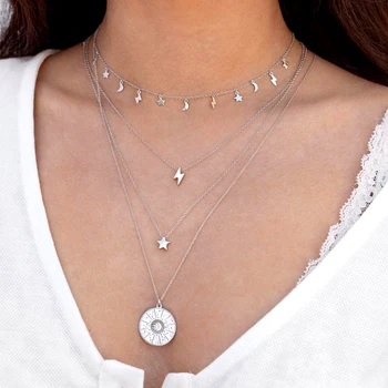Argint 925 Lant Stelele și Luna Coliere Colier pentru Femei Fulger Cristal Clavicula Lanț Moda Bijuterii Accesorii Bal