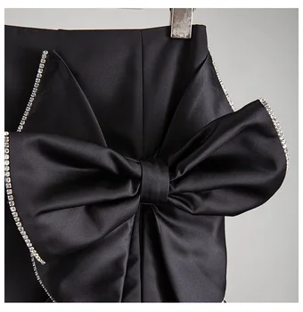 De înaltă Calitate Femei Temperament Slim Negru Oblic V-gaura Stras Modificarea Design Bottom Bodysuit-O bucată + Fusta