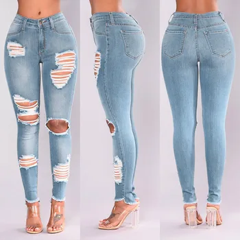 Jeans Femei Blugi Skinny extrase Gaura Creion Pantaloni Stretch Slim Petrecere Pantaloni Casual, de Stradă Îmbrăcăminte 2021 Sexy Denim #T3G