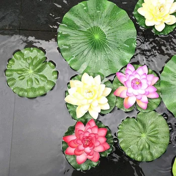 15 Bucăți 5 Tipuri Artificiale Plutitoare Spuma Frunze de Lotus Tampoane Crin Fals Frunze Iaz Decor pentru Piscina de Decor Acvariu