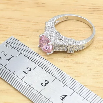 Pink Topaz Argint 925 Seturi De Bijuterii Pentru Femei Brățară Colier Pandantiv Hoop Cercei Inel De Nunta, Cadou De Ziua De Nastere