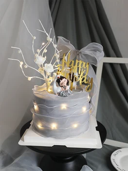 Perla Copac Panglică Arc Swan Princess Girl Happy Birthday Cake Topper Prințul Doamna Fata de Copil Consumabile Partid Dragoste Roz Cadouri