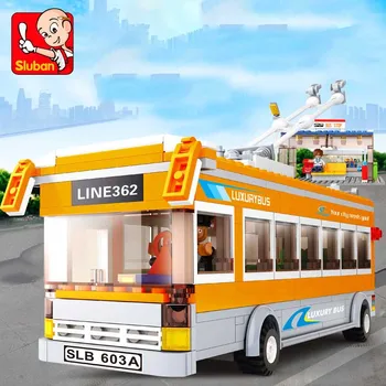 Sluban Autobuz Serie de blocuri de oraș, tramvai, autobuz autobuz 0332 copii puzzle asamblare jucarii cadouri de ziua de nastere