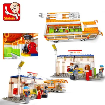 Sluban Autobuz Serie de blocuri de oraș, tramvai, autobuz autobuz 0332 copii puzzle asamblare jucarii cadouri de ziua de nastere