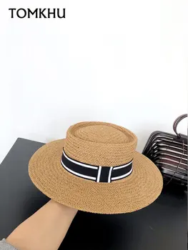 2021 Vânzare Fierbinte Nou Manual De Paie Pălărie Plajă Pentru Femei Vacanta De Vara Panama Capac Moda Concavă Plat Soare Vizieră De Protecție Pălării