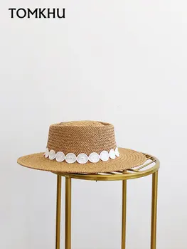 2021 Vânzare Fierbinte Nou Manual De Paie Pălărie Plajă Pentru Femei Vacanta De Vara Panama Capac Moda Concavă Plat Soare Vizieră De Protecție Pălării