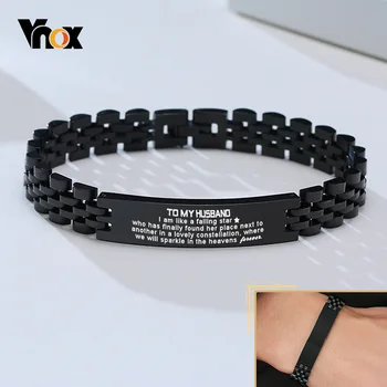 Vnox 10mm Personalizate din Oțel Inoxidabil ID Bratari pentru Barbati, Femei,Negru Lanț de Link-ul Personalizat Bratara pentru Soțul Tata Cadou